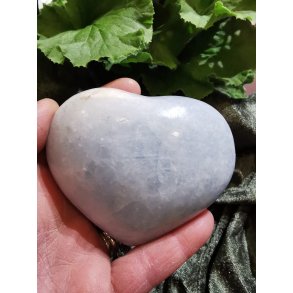 Smuk Lys Bl Calcit Sten Hjerte - B kvalitet - 317g - 8,5 cm