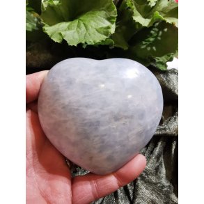 Smuk Lys Bl Calcit Sten Hjerte - B kvalitet - 380g - 8,5 cm