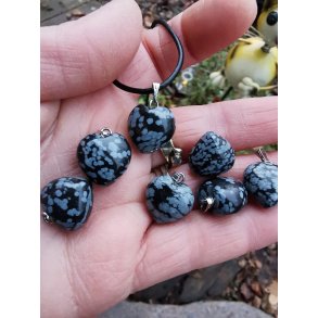 Smuk Lille Buttet Snefnug Obsidian Sten Krystal Hjerte Vedhng 15mm