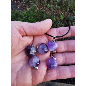 Smukt Lille Buttet  Ametyst Sten Hjerte Vedhng 