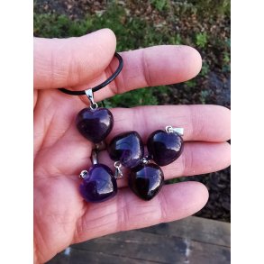 Smukt Lille Buttet Mrk Ametyst Sten Hjerte Vedhng 