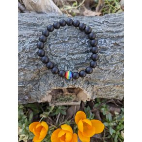 Smukt Mat Sort Onyx Sten Armbnd Regnbue Perle 