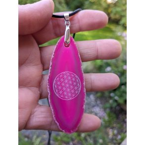 Pink Agat Skive Vedhng Smykke - Livets Blomst Nr. 30 - Farvet