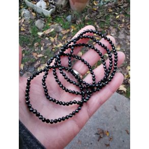 Smukt Sort Turmalin Facet Sten Armbnd - 4mm