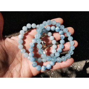 Yderst Smukt Akvamarin Sten Armbnd - Rund 8mm 