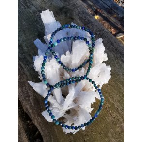 Smuk Azurit Malakit Facet Sten Armbnd - 4mm