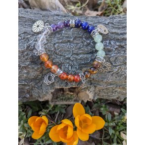 Smukt Krystal - Sten Armbnd med Chakra Charm Symboler  