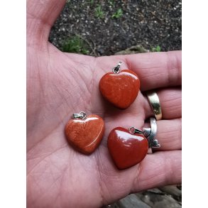 Smukt Lille Rd Jaspis Sten Hjerte Vedhng - 2 cm 