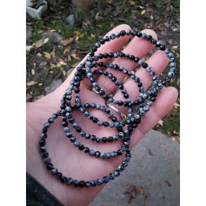 Smukt Snefnug Obsidian Facet Sten Armbnd - 4mm 
