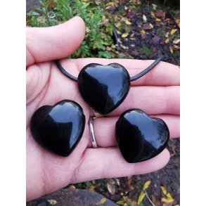 Smukt Sort Obsidian Krystal Hjerte Vedhng Fra Mexico  3 cm 