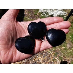 Sort Onyx Sten Hjerter - 42 x 40 x 12 mm 