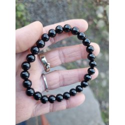 Blank Sort Onyx Sten Armbnd 8mm rund - 21 cm - Unisex - Herre